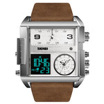 Montre numérique multifonctionnelle pour homme SKMEI 1391, étanche 30m, montre-bracelet à cadran carré avec bracelet en cuir