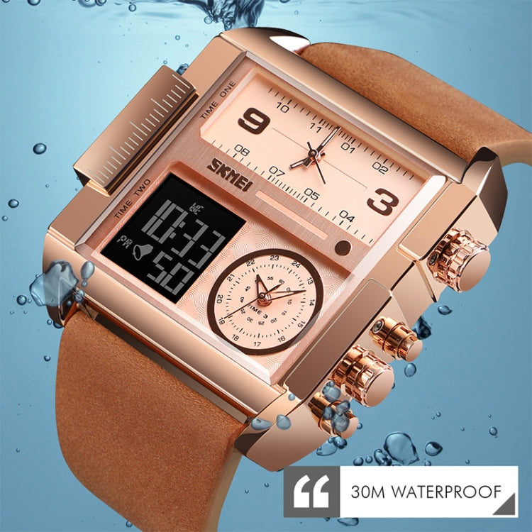 Montre numérique multifonctionnelle pour homme SKMEI 1391, étanche 30m, montre-bracelet à cadran carré avec bracelet en cuir