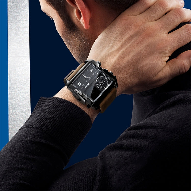 Montre numérique multifonctionnelle pour homme SKMEI 1391, étanche 30m, montre-bracelet à cadran carré avec bracelet en cuir