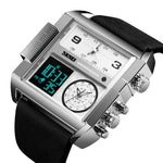 Montre numérique multifonctionnelle pour homme SKMEI 1391, étanche 30m, montre-bracelet à cadran carré avec bracelet en cuir
