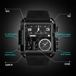 Montre numérique multifonctionnelle pour homme SKMEI 1391, étanche 30m, montre-bracelet à cadran carré avec bracelet en cuir