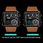 Montre numérique multifonctionnelle pour homme SKMEI 1391, étanche 30m, montre-bracelet à cadran carré avec bracelet en cuir
