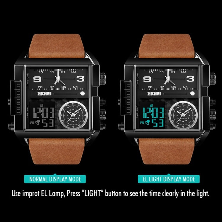 Montre numérique multifonctionnelle pour homme SKMEI 1391, étanche 30m, montre-bracelet à cadran carré avec bracelet en cuir