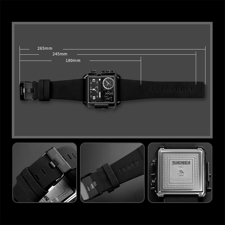 Montre numérique multifonctionnelle pour homme SKMEI 1391, étanche 30m, montre-bracelet à cadran carré avec bracelet en cuir