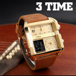 Montre numérique multifonctionnelle pour homme SKMEI 1391, étanche 30m, montre-bracelet à cadran carré avec bracelet en cuir