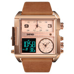 Montre numérique multifonctionnelle pour homme SKMEI 1391, étanche 30m, montre-bracelet à cadran carré avec bracelet en cuir