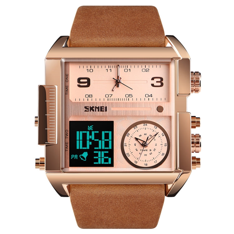 Montre numérique multifonctionnelle pour homme SKMEI 1391, étanche 30m, montre-bracelet à cadran carré avec bracelet en cuir