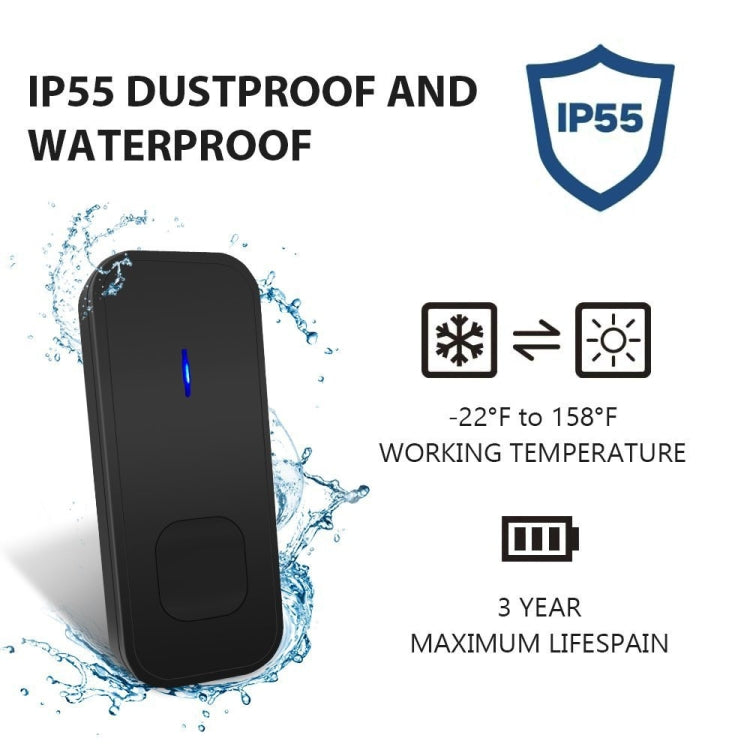 Récepteur de sonnette WiFi sans fil N15K-1T1-B 110 dB étanche IP55 à faible consommation d'énergie avec veilleuse, 53 options musicales, distance de réception : 300 m, N15K-1T1-B Blanc, N15K-1T1-B Noir