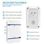 Récepteur de sonnette WiFi sans fil N15K-1T1-B 110 dB étanche IP55 à faible consommation d'énergie avec veilleuse, 53 options musicales, distance de réception : 300 m, N15K-1T1-B Blanc, N15K-1T1-B Noir