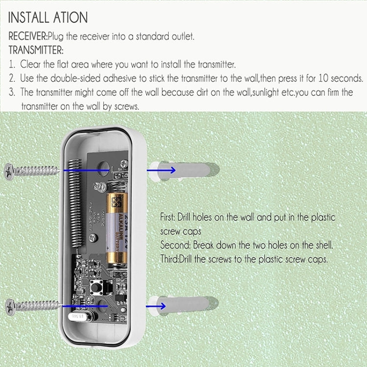 Récepteur de sonnette WiFi sans fil N15K-1T1-B 110 dB étanche IP55 à faible consommation d'énergie avec veilleuse, 53 options musicales, distance de réception : 300 m, N15K-1T1-B Blanc, N15K-1T1-B Noir