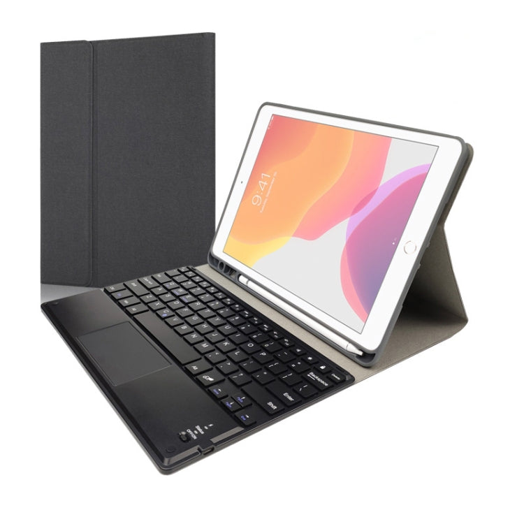 RK102C Clavier Bluetooth magnétique en plastique détachable avec pavé tactile + étui pour tablette en TPU à motif de soie pour iPad 10.2, avec fente pour stylo et support, RK102C