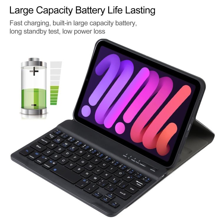 A06 Étui pour tablette en cuir avec clavier Bluetooth ultra-fin en TPU texture peau d'agneau et support, détachable, pour iPad mini 6 / mini 7, A06