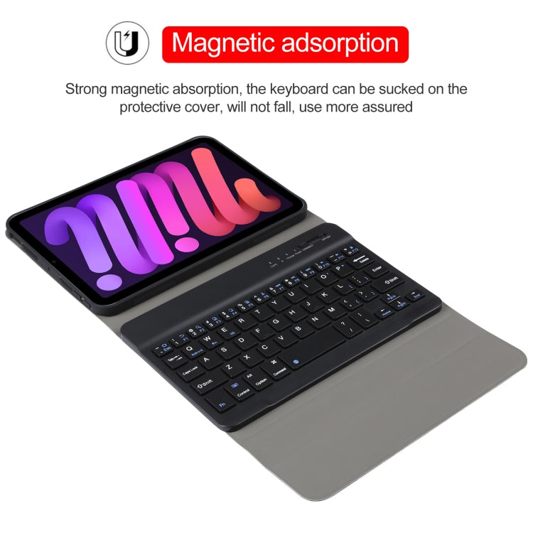 A06 Étui pour tablette en cuir avec clavier Bluetooth ultra-fin en TPU texture peau d'agneau et support, détachable, pour iPad mini 6 / mini 7, A06
