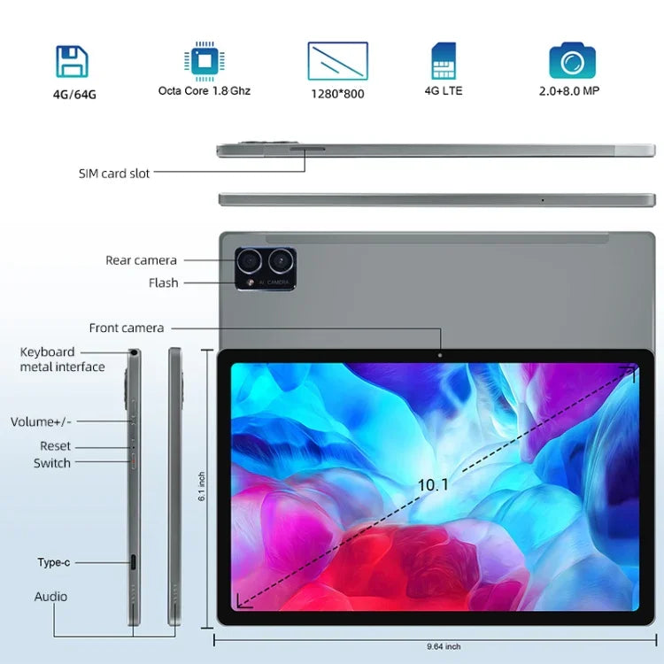 Android 8.0 MTK6750 Octa Core 1.8 GHz, Dual SIM, Supporte GPS, OTG, WiFi, BT, 4 Go+64 Go