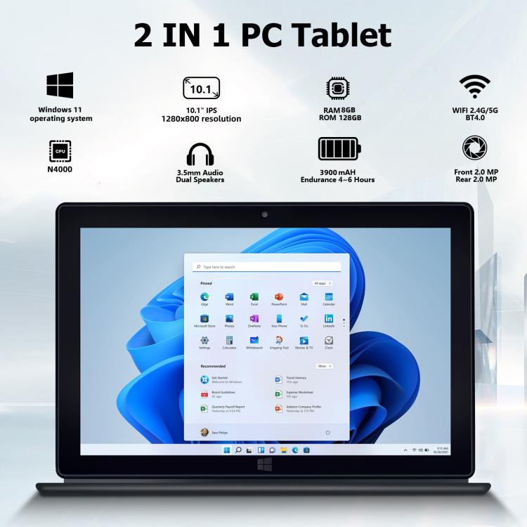 Windows 10, Intel Celeron J3455 Quad Core, supporte carte TF & HDMI & Bluetooth & double WiFi, avec clavier, N4000 4 cœurs 8 Go+128 Go avec clavier