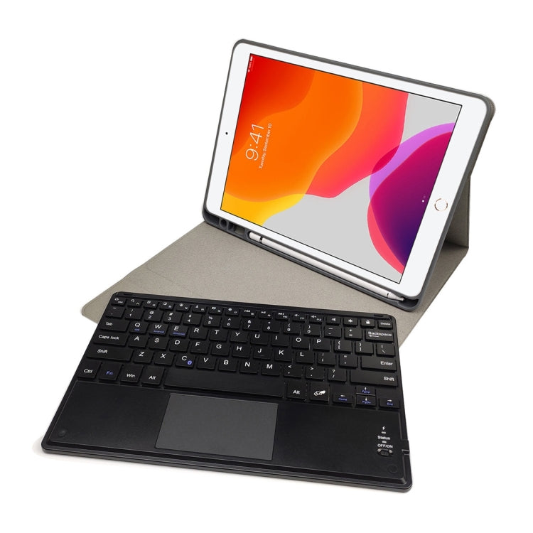 RK109C Detachable Magnetic Plastic Bluetooth Keyboard with Touchpad + Silk Pattern TPU Tablet Case for iPad Air 2020, with Pen Slot & Bracket, RK109C