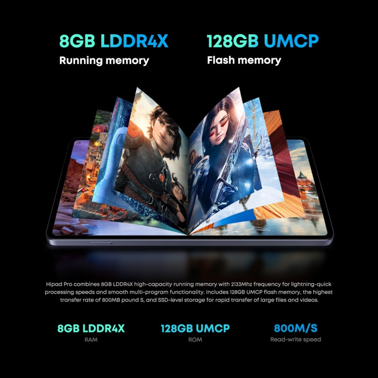 Sans clavier, Android 11, Qualcomm Snapdragon 662 Octa Core jusqu'à 2,0 GHz, support double SIM et Bluetooth et WiFi et carte TF (noir + bleu), HiPad Pro 8 Go + 128 Go