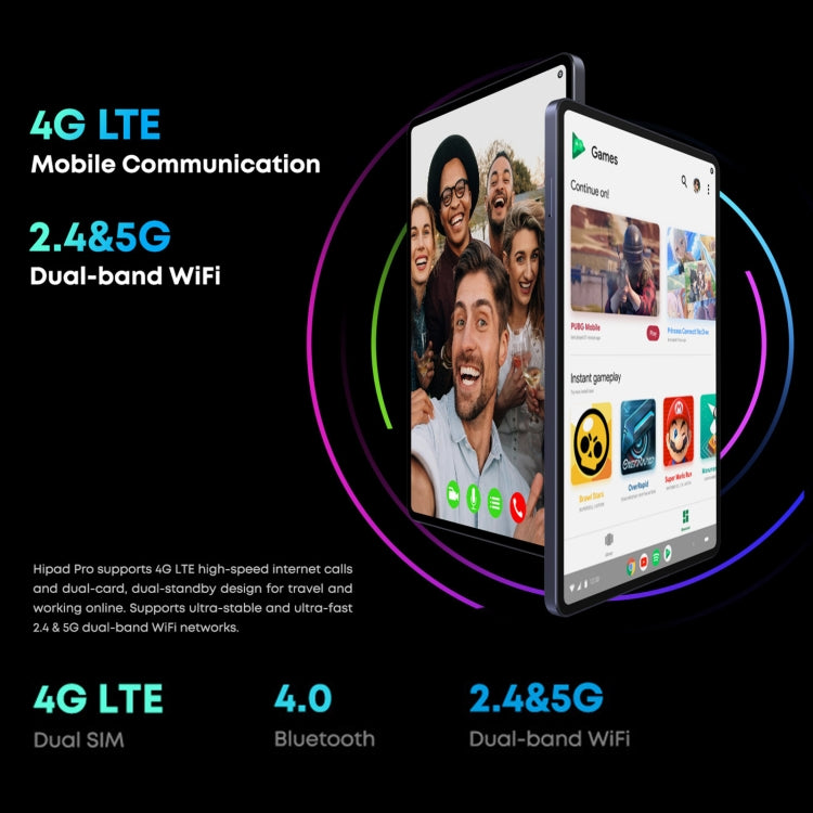 Sans clavier, Android 11, Qualcomm Snapdragon 662 Octa Core jusqu'à 2,0 GHz, support double SIM et Bluetooth et WiFi et carte TF (noir + bleu), HiPad Pro 8 Go + 128 Go
