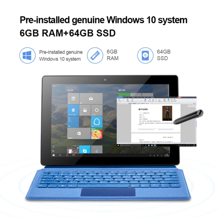 Système Windows 10, Intel Gemini Lake N4120 Quad Core jusqu'à 2,6 GHz, avec clavier et stylet, compatible Wi-Fi double bande et Bluetooth et carte TF et HDMI, prise US, W10 avec clavier et stylet