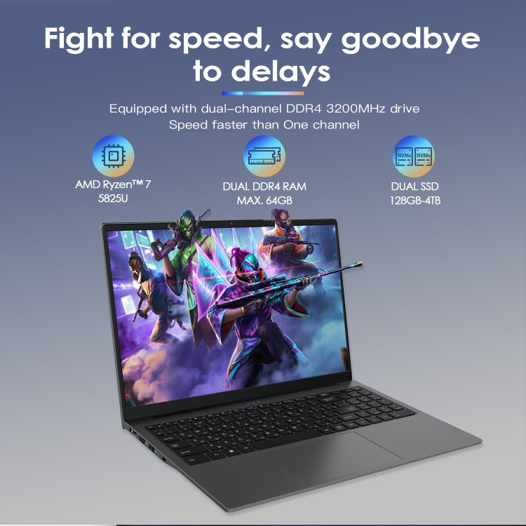 Ordinateur portable GXMO G156 15,6 pouces, 16GB+512GB, Windows 11 AMD Ryzen 7 5825U Octa Core, support déverrouillage par empreinte digitale, prise US, 32GB+1TB
