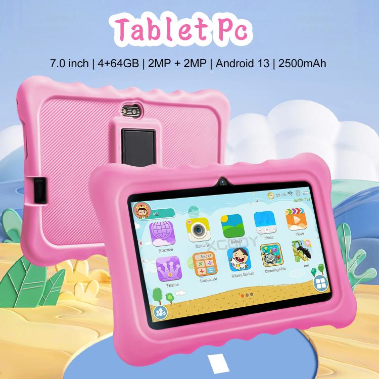 Tablette PC enfant WiFi BDF 7 pouces avec coque en silicone, 2 Go+32 Go, Android 8.1 MTK6735 Quad Core CPU, prise US, 4 Go+64 Go