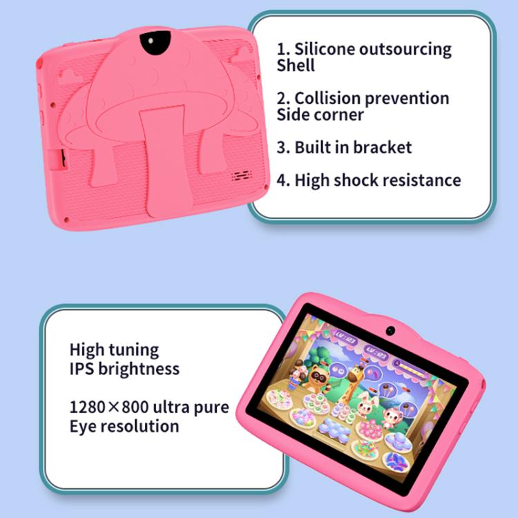 Tablette PC enfant WiFi BDF 7 pouces avec coque en silicone champignon, 1 Go+16 Go, Android 8.1 MTK6735 Quad Core CPU, prise US, 3 Go+32 Go