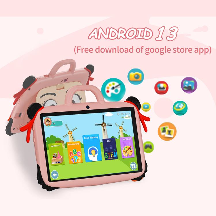 Tablette PC enfant WiFi BDF 7 pouces avec coque en silicone Nezha, 2 Go+32 Go, Android 8.1 MTK6735 Quad Core CPU, prise US, 4 Go+64 Go