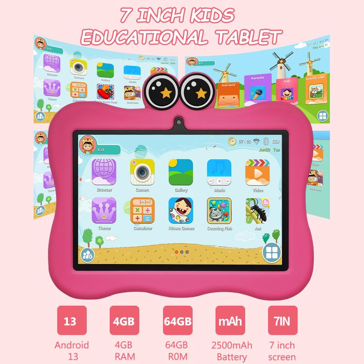 Tablette PC enfant WiFi BDF 7 pouces avec coque en silicone crabe, 2 Go+32 Go, Android 8.1 MTK6735 Quad Core CPU, prise US, 4 Go+64 Go