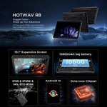 Tablette robuste HOTWAV Tab R8 IP68/IP69K, 4GB+128GB, 10,1 pouces Android 14 Unisoc T606 Octa Core Réseau 4G, Version mondiale avec Google Play, Prise EU, Tab R8