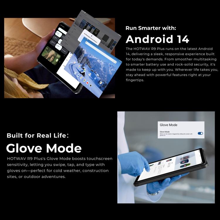 Tablette robuste HOTWAV Tab R9 Plus IP68/IP69K, 8 Go+512 Go, 11 pouces Android 14 Unisoc T7280 Octa Core Réseau 4G, version mondiale avec Google Play, prise EU, Tab R9 Plus