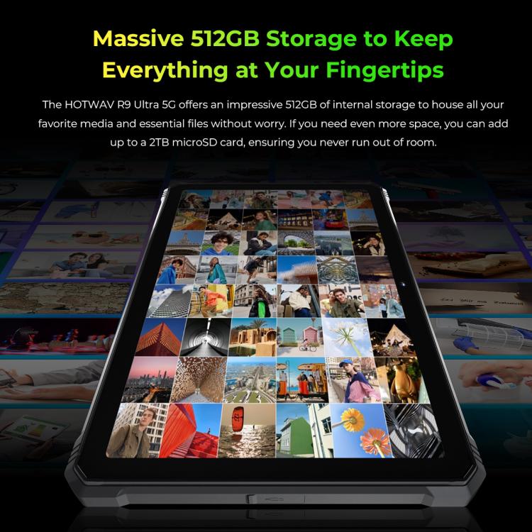Tablette robuste HOTWAV Tab R9 Ultra IP68/IP69K, 8GB+512GB, 11 pouces Android 15 Unisoc T8200 Octa Core Réseau 5G, Version mondiale avec Google Play, Prise EU, Tab R9 Ultra