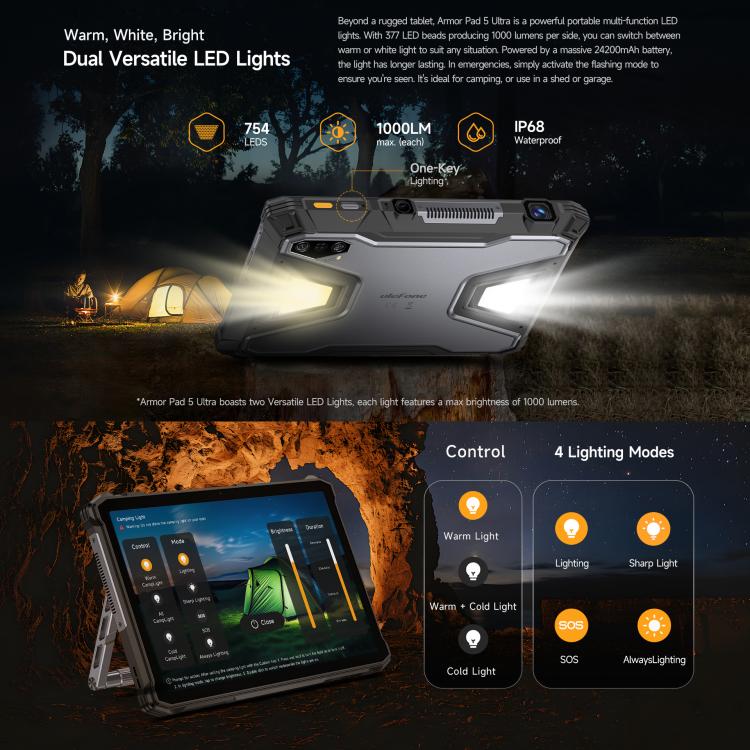 Tablette robuste Ulefone Armor Pad 5 Ultra, 12GB+512GB, 11 pouces Android 15 MediaTek Dimensity 7400X Octa Core Réseau 5G, Prise EU, Armor Pad 5 Ultra