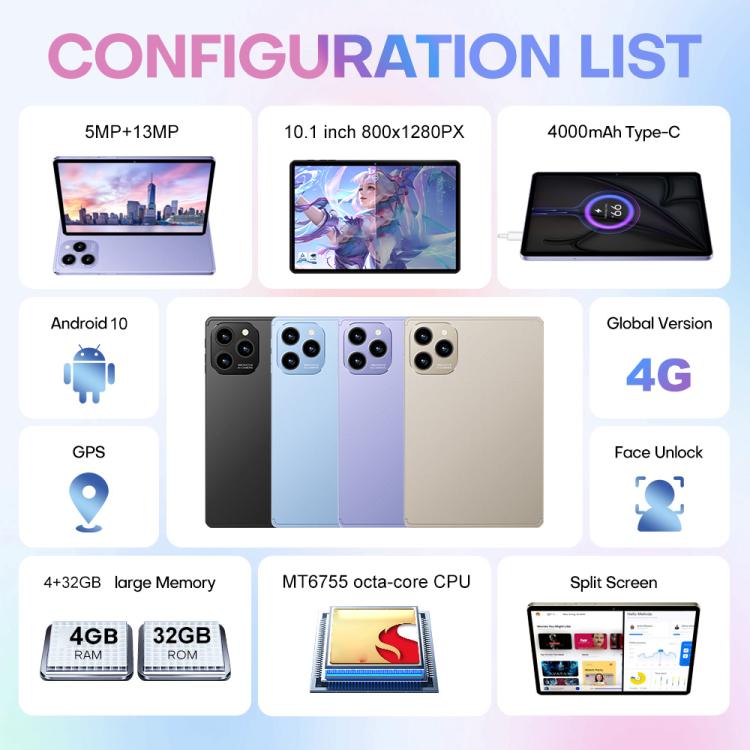 Tablette PC Pad 8 Pro 10,1 pouces 4G LTE ensemble combo, 4GB+32GB, Android 10 MT6755 Octa Core, avec clavier / souris / étui en cuir, prise UK, prise UK