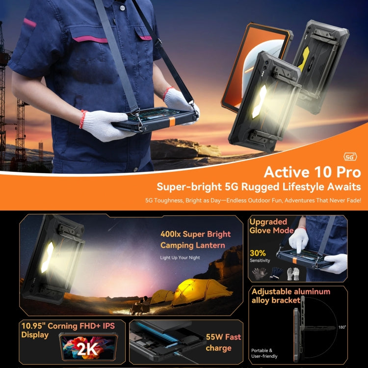 Tablette renforcée Blackview Active 8 Pro 5G, 12 Go + 256 Go, Android 14, écran 10,95 pouces, processeur Octa Core Dimensity 7300, version mondiale avec Google Play, 12 Go + 256 Go