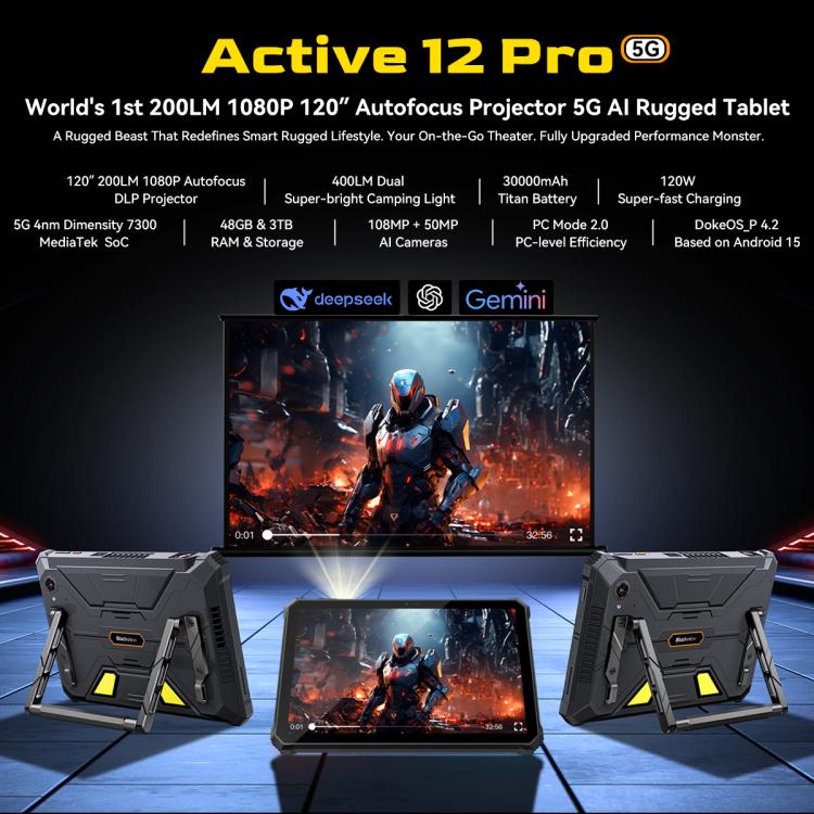Tablette robuste Blackview Active 12 Pro 5G, 12 Go+256 Go, 11 pouces Android 15 Dimensity 7300 Octa Core, version mondiale avec Google Play, 16 Go+1 To