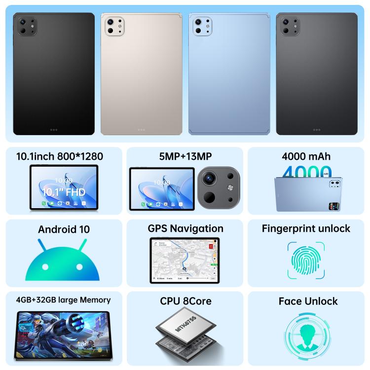 Pro 13 10.1 inch 4G LTE Tablet PC, 4GB+32GB, Android 10 MTK6755 Octa Core, EU Plug, EU Plug