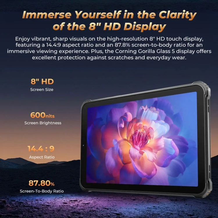 Tablette durcie OUKITEL RT3 Pro Réseau 4G IP68/IP69K, 4Go+128Go, 8.0 pouces Android 14 MediaTek G81 Octa-Core Support Double SIM, Prise UE, RT3 Pro 4Go+128Go
