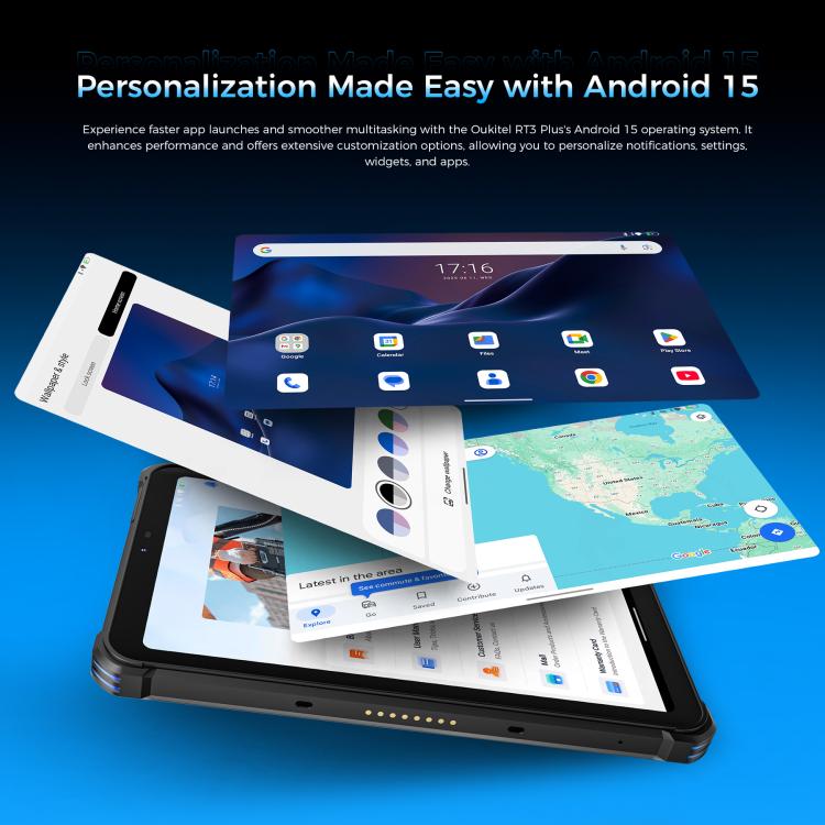 Tablette robuste OUKITEL RT3 Plus réseau 4G IP68/IP69K, 4 Go+128 Go, 8,0 pouces Android 15 MediaTek G81 Octa-Core, support double SIM, prise EU, RT3 Plus 4 Go+128 Go