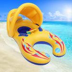 Cercle de natation avec ombrage pour enfants Water Fun, yacht, taille : 100x70cm, motif jaune, motif poisson marin bleu, motif poisson marin beige