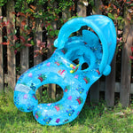Cercle de natation avec ombrage pour enfants Water Fun, yacht, taille : 100x70cm, motif jaune, motif poisson marin bleu, motif poisson marin beige