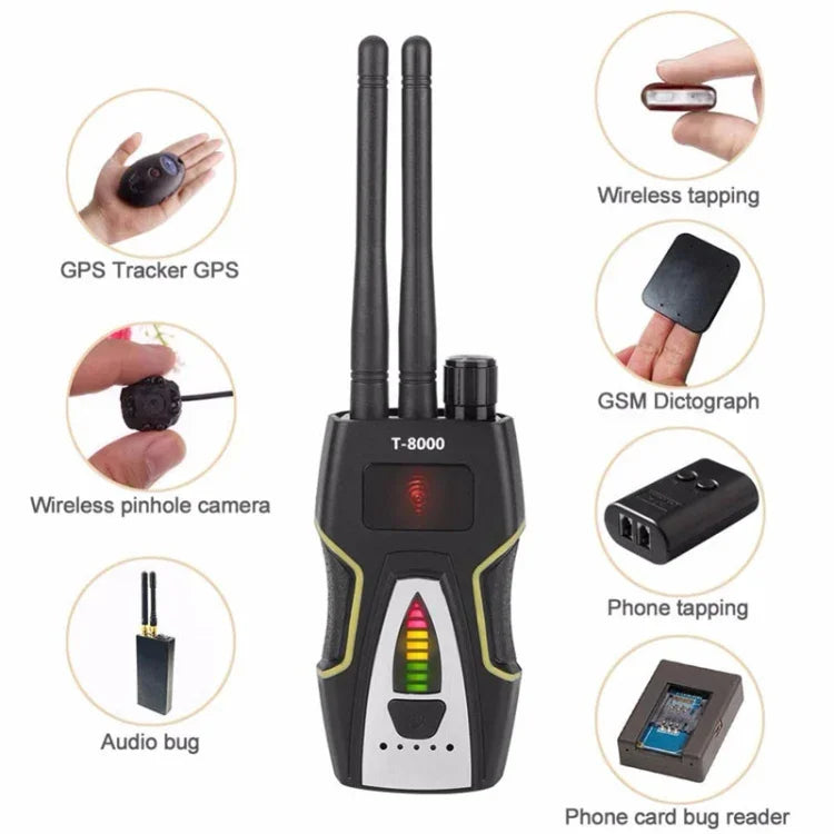 Détecteur de signaux RF T-8000, détecteur audio GSM et GPS, argent.
