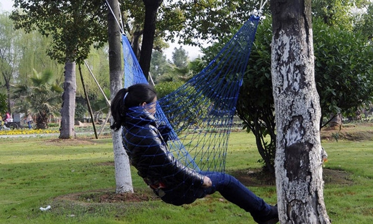 Hamac en filet coloré d'extérieur, 2 pièces section orange, 2 pièces section verte, 2 pièces section bleu foncé, 2 pièces section rouge