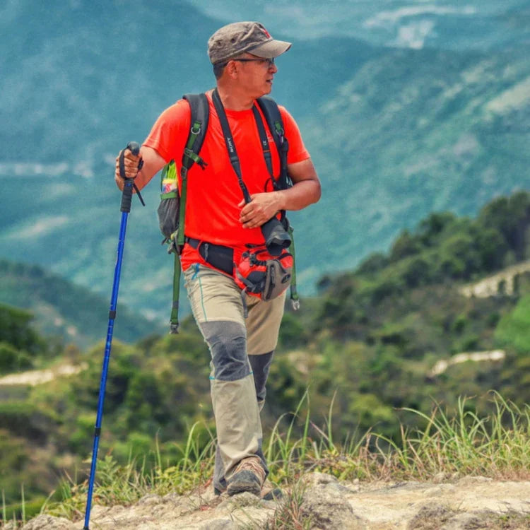 Bâton de trekking télescopique extérieur à trois sections de 132cm, argenté #132cm