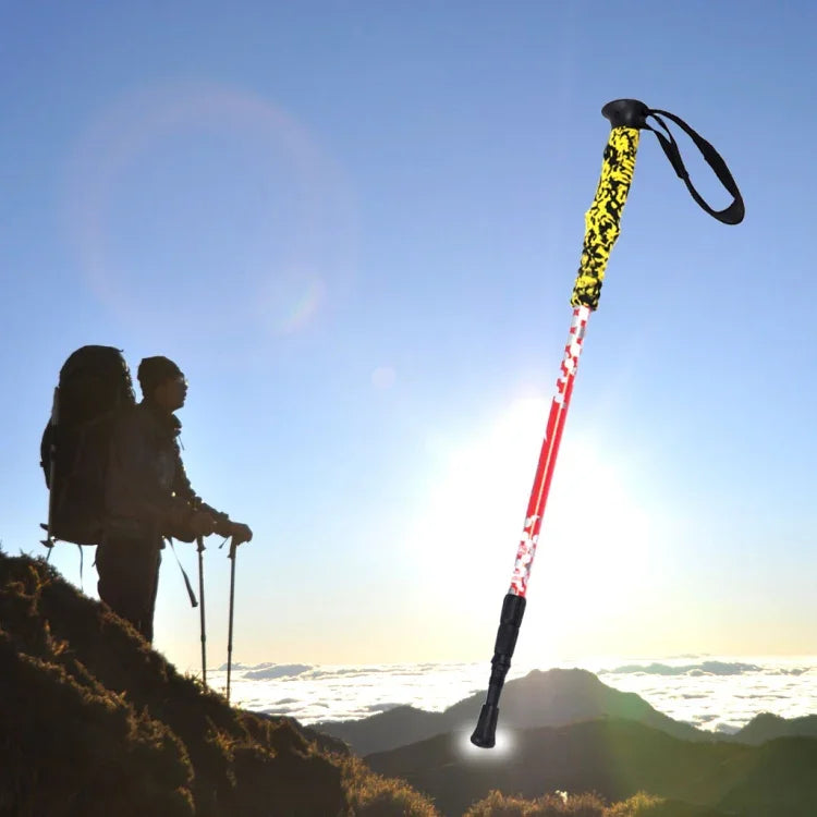 Bâtons de trekking réglables portables en aluminium 135cm pour extérieur, Rouge#135cm, Vert#135cm