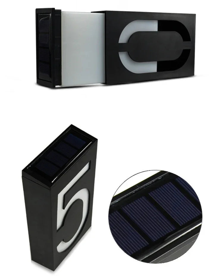 Lampe plaque de porte murale solaire 0,36W avec 6 LED, numéro de maison, éclairage de porche avec panneau solaire(1)
