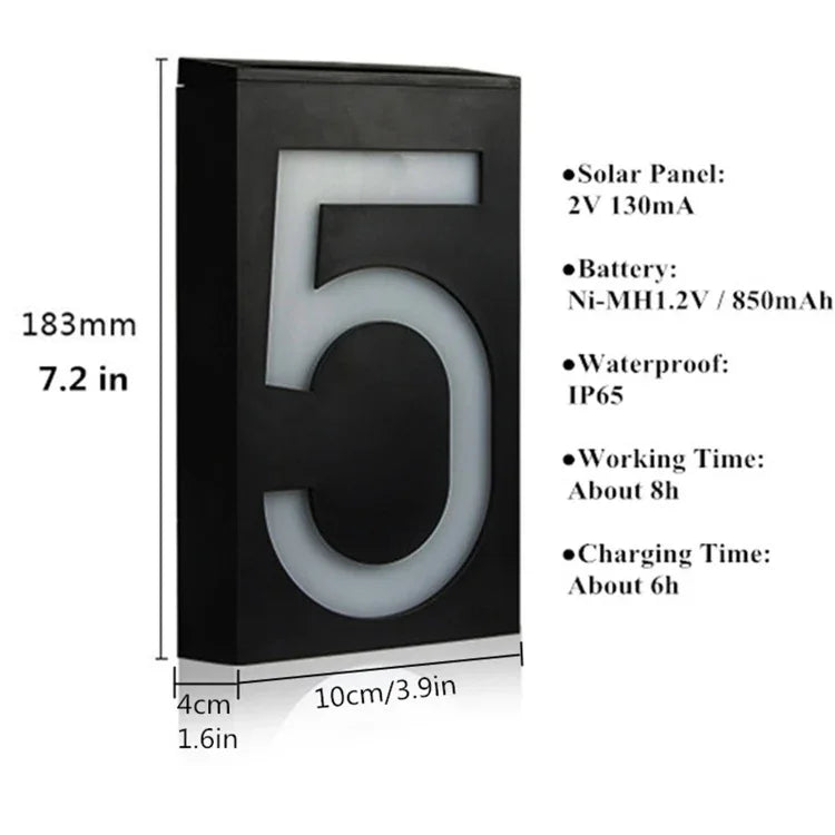 Lampe plaque de porte murale solaire 0,36W avec 6 LED, numéro de maison, éclairage de porche avec panneau solaire(1)