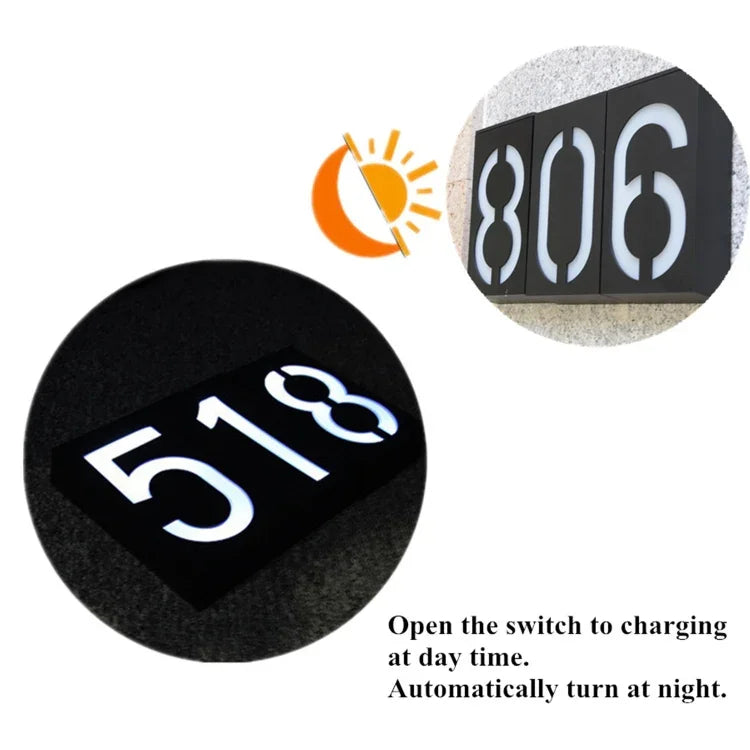 Lampe plaque de porte murale solaire 0,36W avec 6 LED, numéro de maison, éclairage de porche avec panneau solaire(1)