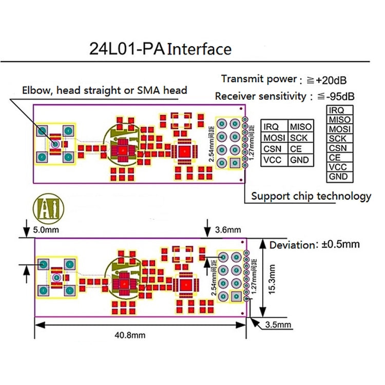 Module sans fil LDTR-WG0234 NRF24L01+PA+LNA longue portée 1100 mètres avec antenne