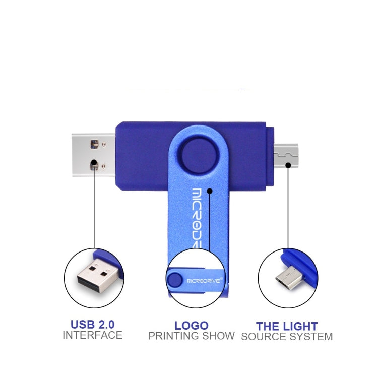 MicroDrive 32GB USB 2.0 Ordinateur mobile double usage Clé USB rotative OTG en métal, 32GB