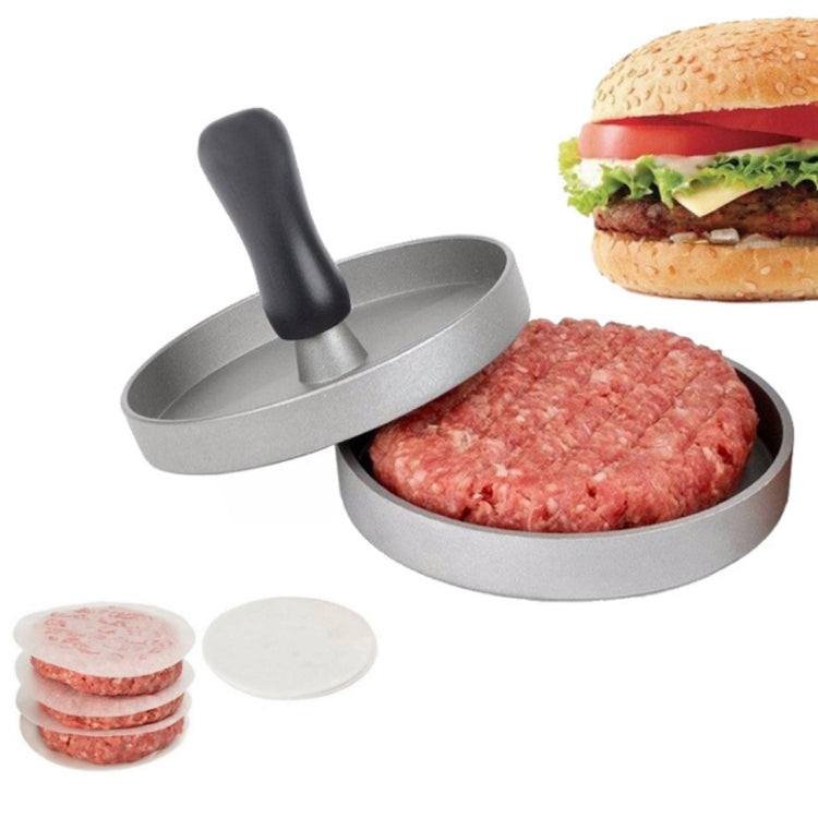 Moule à hamburger antiadhésif en alliage d'aluminium de qualité alimentaire pour la cuisine, avec 40 feuilles de papier siliconé double face, 1 poignée noire